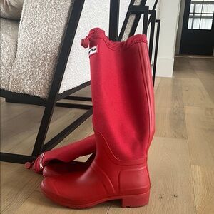 Hunter Red Mid-Calf Waterproof Rain Boots